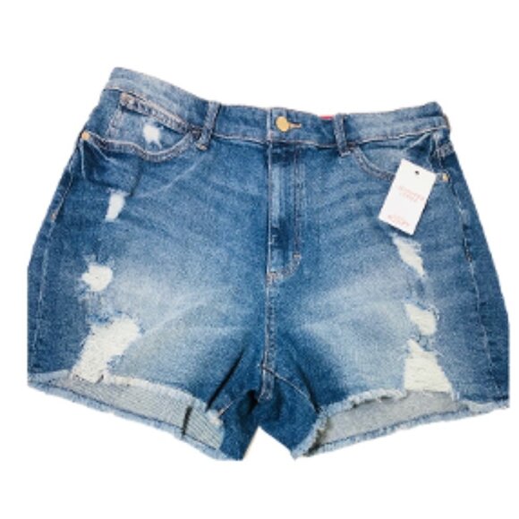 Jennifer Lopez Womens High Rise Med Wash Distressed Jean Shorts Sz 16 New - Picture 3 of 9